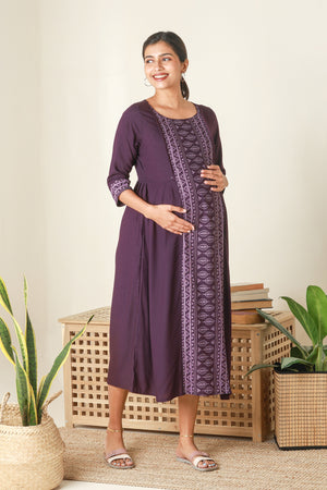 Breezy Printed Maternity Kurta Purple