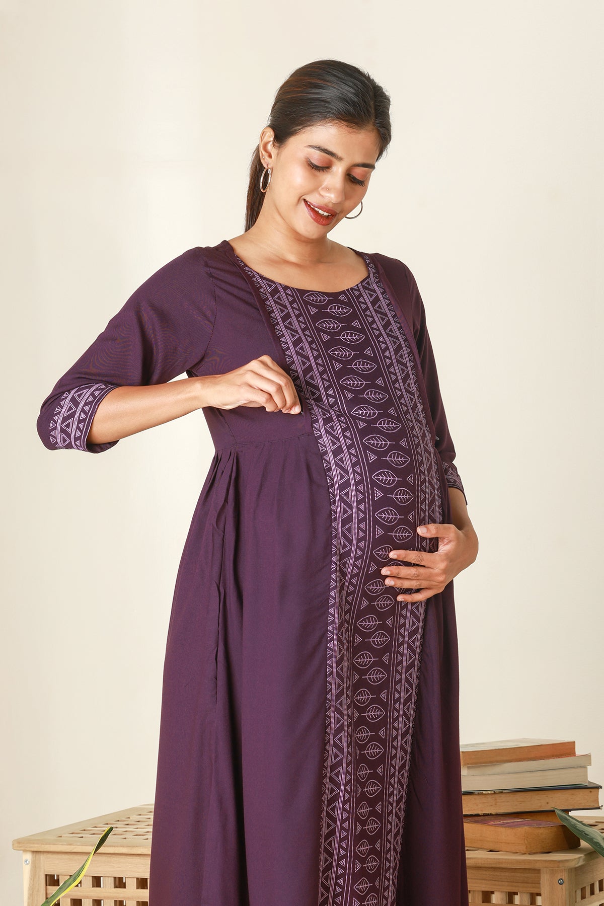 Breezy Printed Maternity Kurta Purple