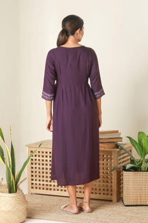 Breezy Printed Maternity Kurta Purple