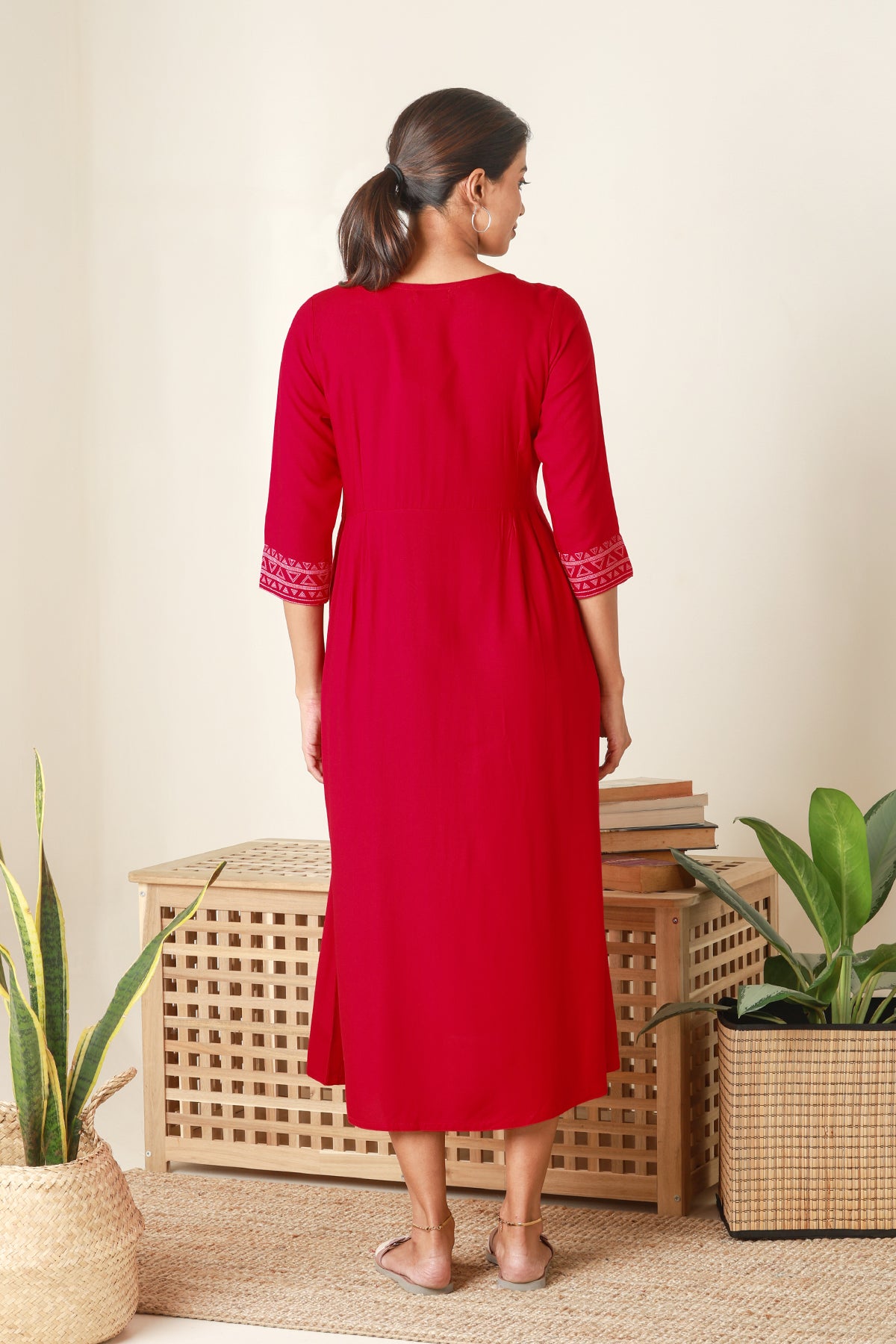 Breezy Printed Maternity Kurta Red
