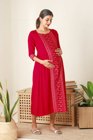 Breezy Printed Maternity Kurta Red
