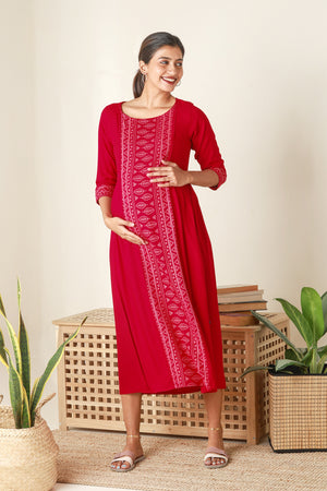 Breezy Printed Maternity Kurta Red
