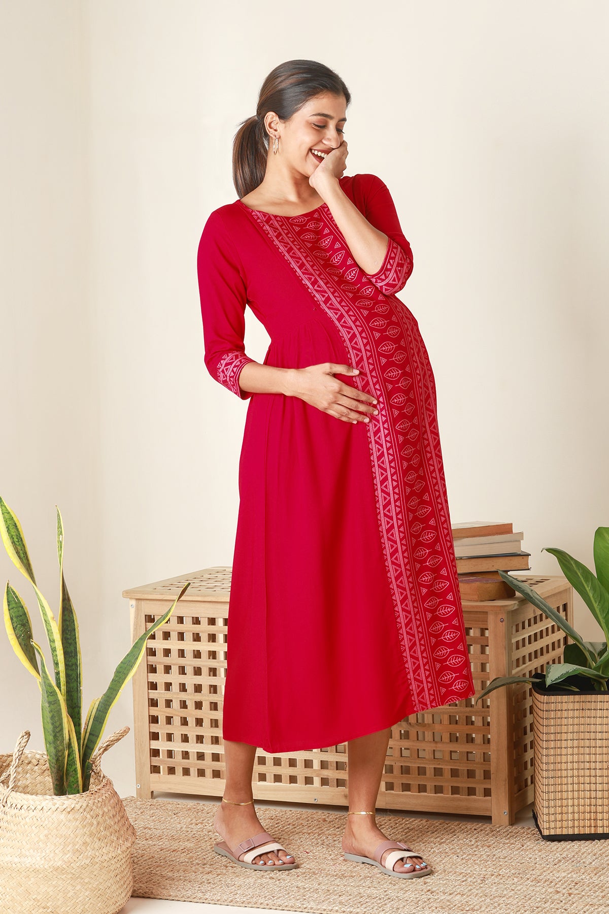 Breezy Printed Maternity Kurta Red
