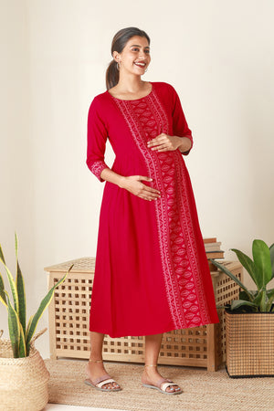 Breezy Printed Maternity Kurta Red
