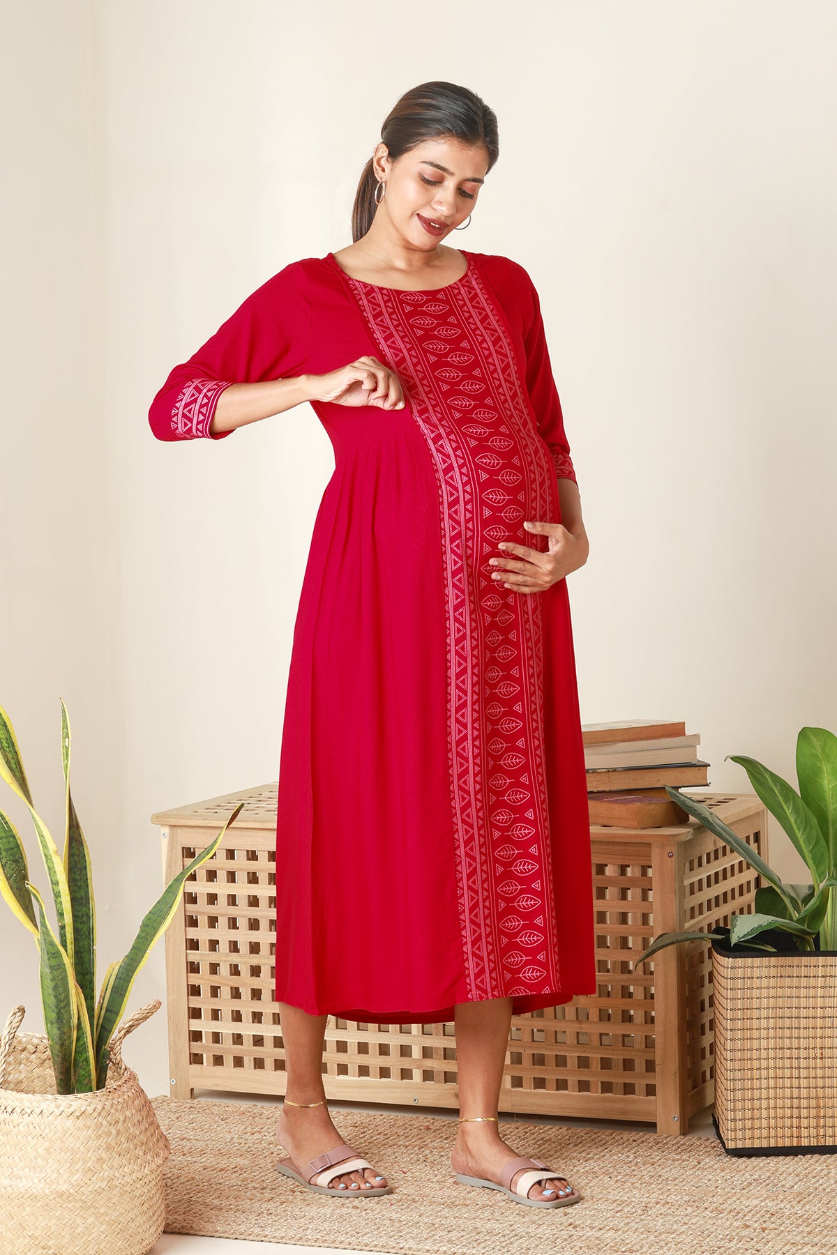 Breezy Printed Maternity Kurta Red
