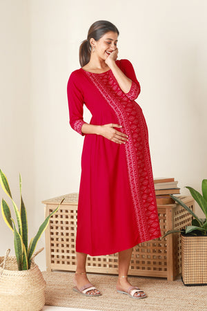 Breezy Printed Maternity Kurta Red