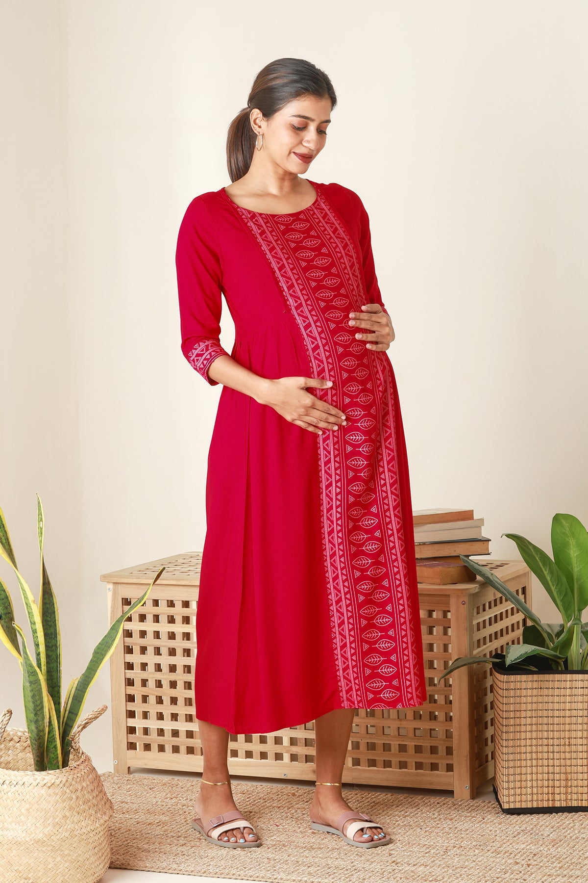 Breezy Printed Maternity Kurta Red