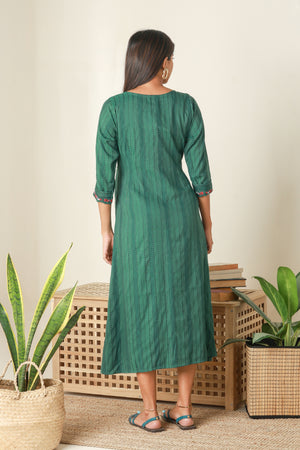 Textured Maternity Kurta with Yoke Embroidery Green