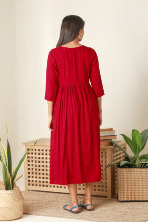 Floral Embroidered Maternity Kurta Red
