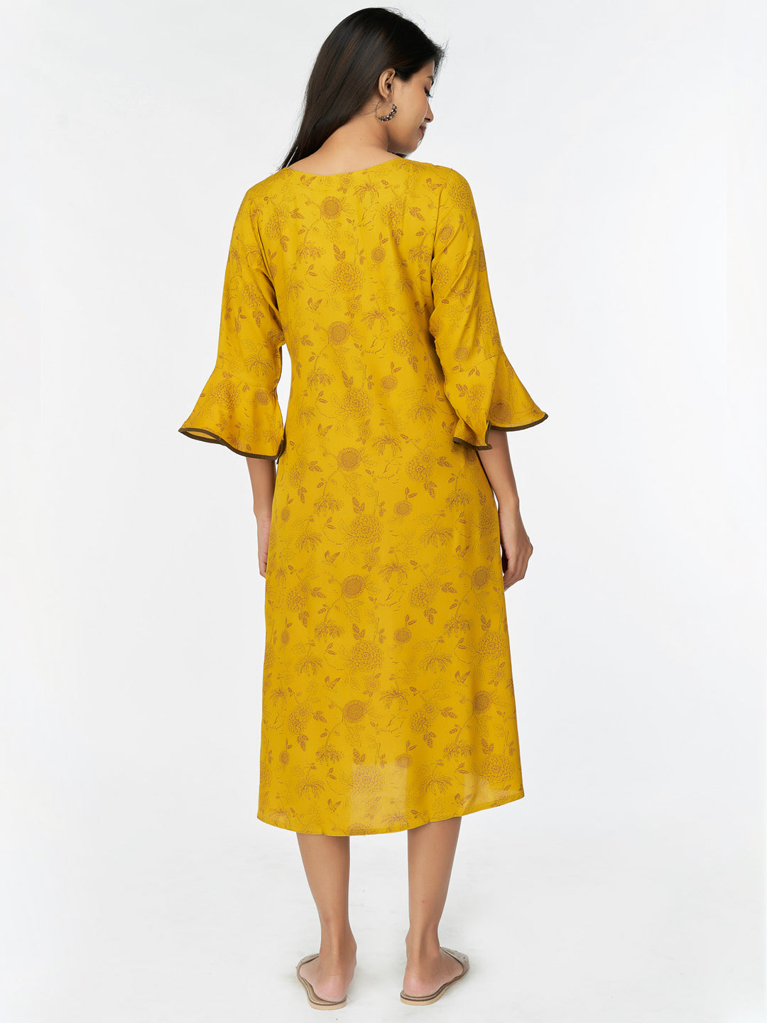 Abstract Floral Printed A Line Kurta Yellow