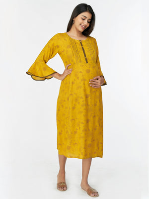 Abstract Floral Printed A Line Kurta Yellow