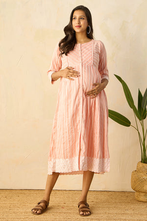 Floral Embroidered Maternity Kurta - Peach
