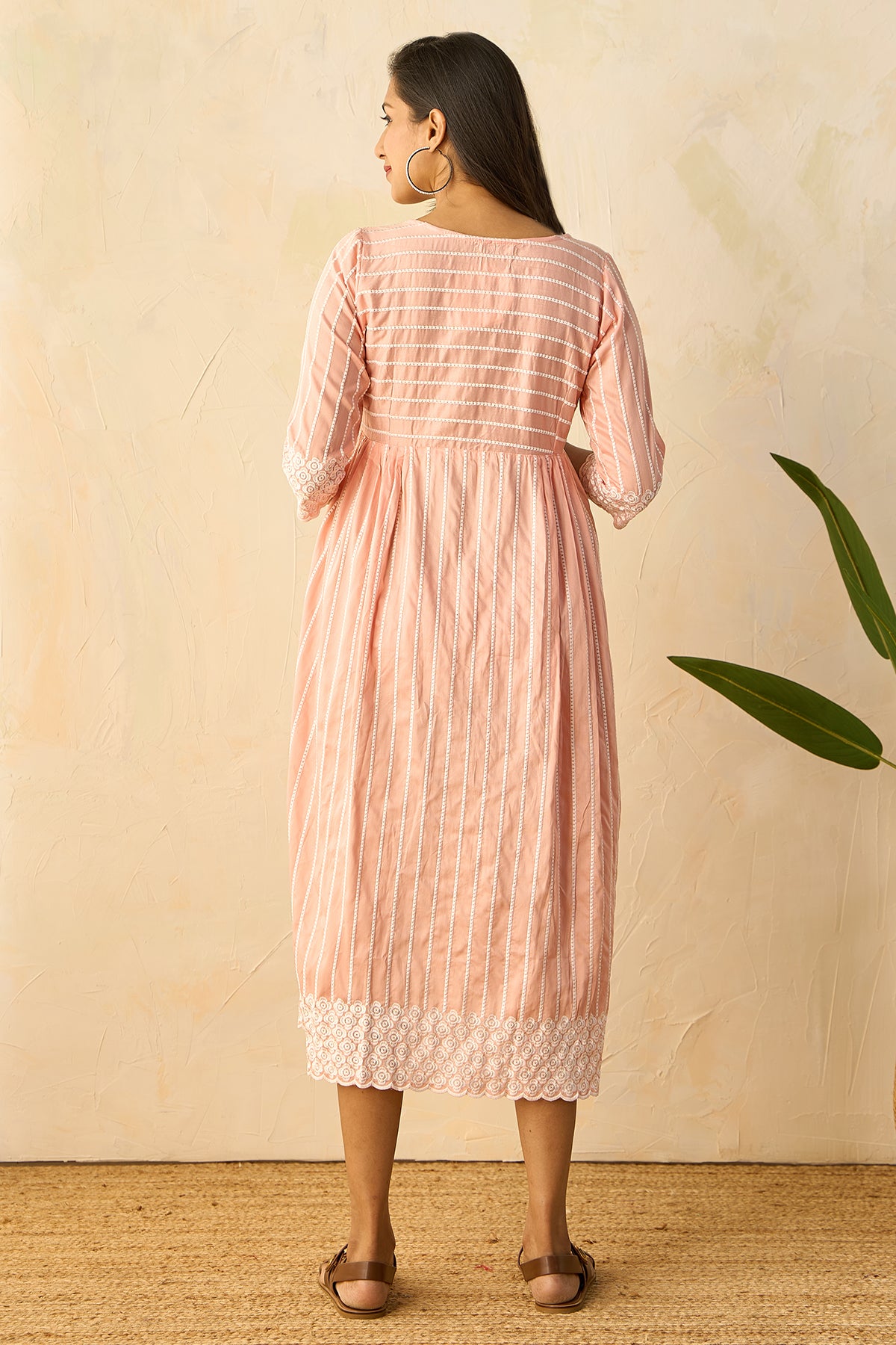 Floral Embroidered Maternity Kurta - Peach
