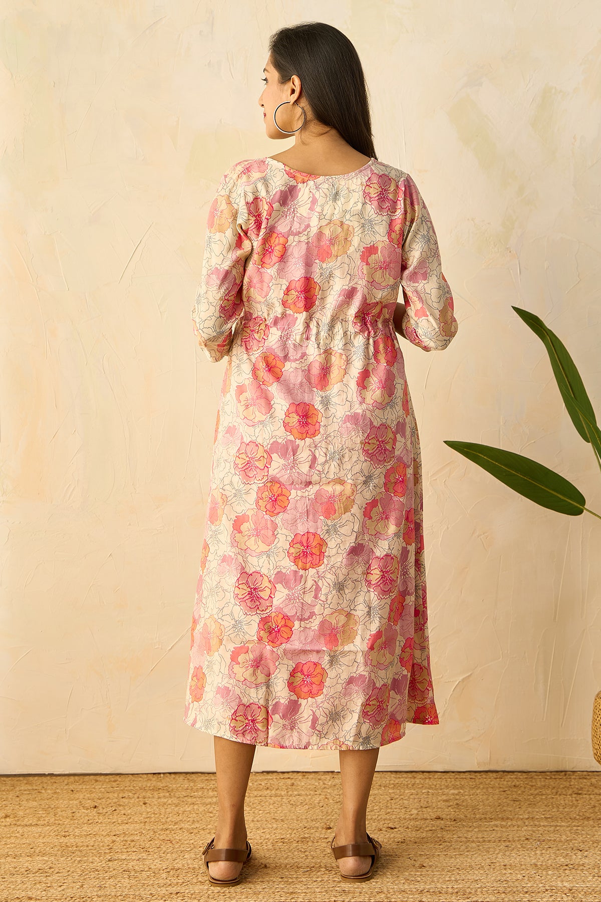 Floral Printed Jacket with Spaghetti Maternity Dress - Peach
