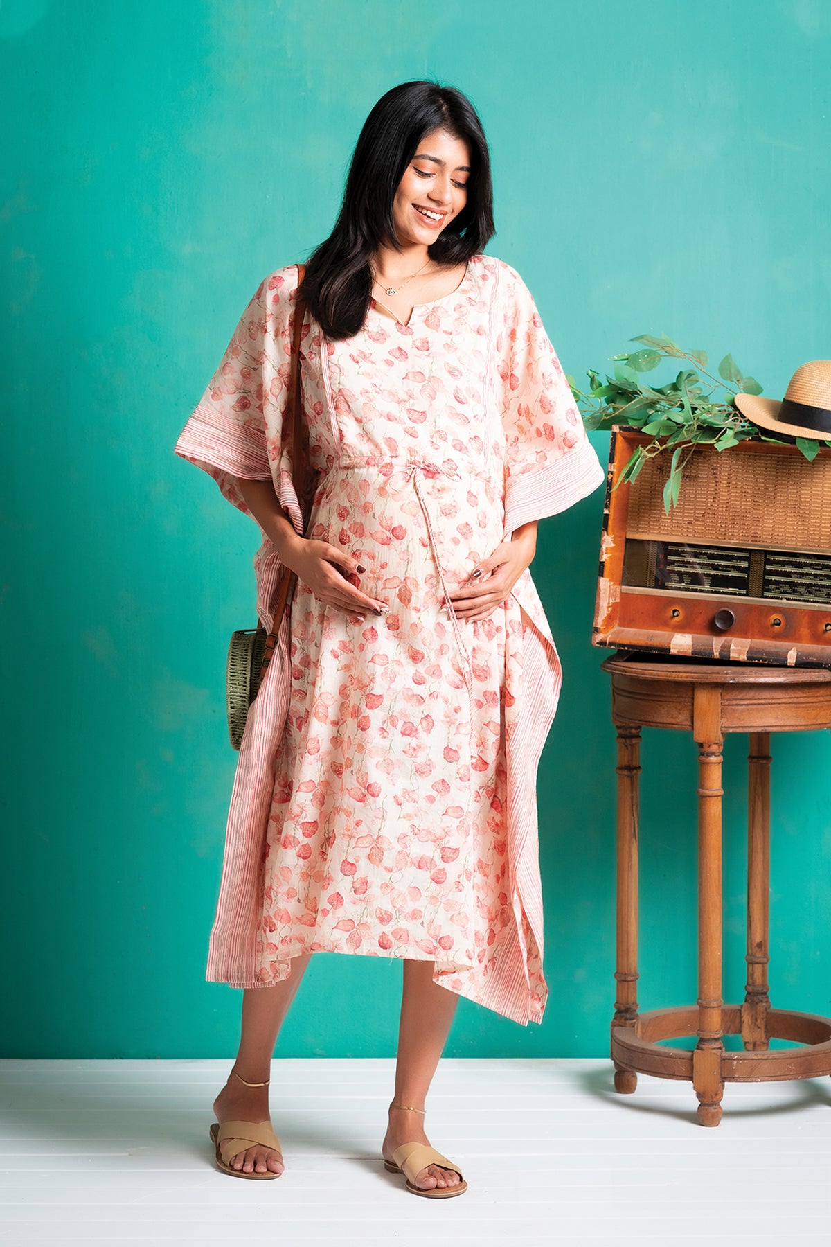 Floral Printed A Line Maternity Kurta Pink