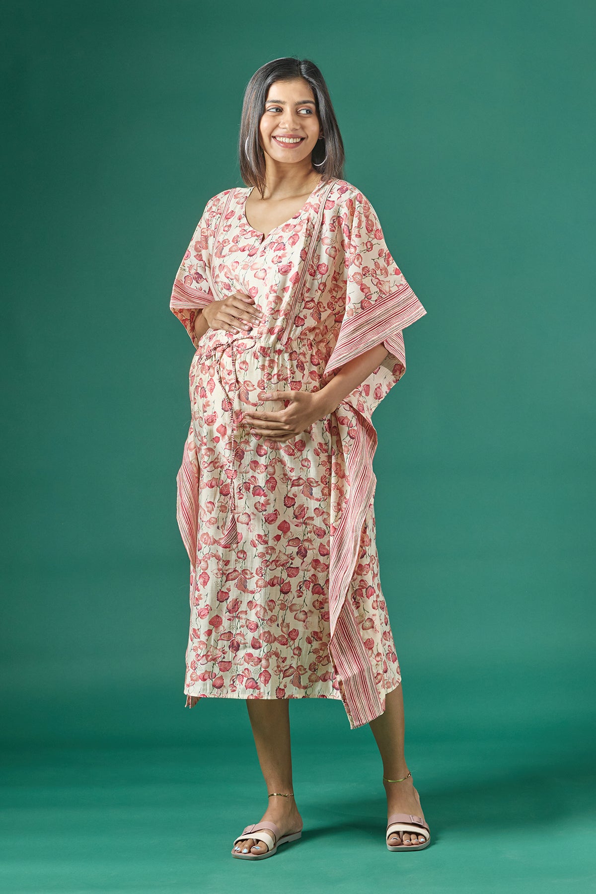 Floral Printed A Line Maternity Kurta Pink