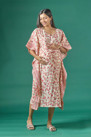 Floral Printed A Line Maternity Kurta Pink
