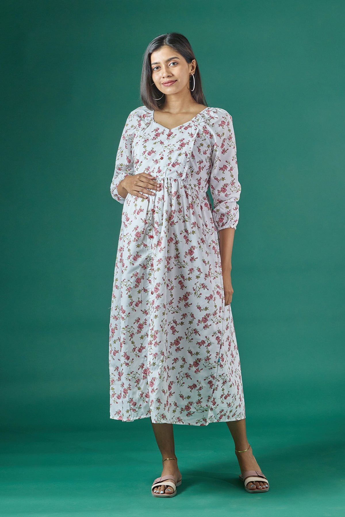 Floral Printed A Line Maternity Kurta Pink
