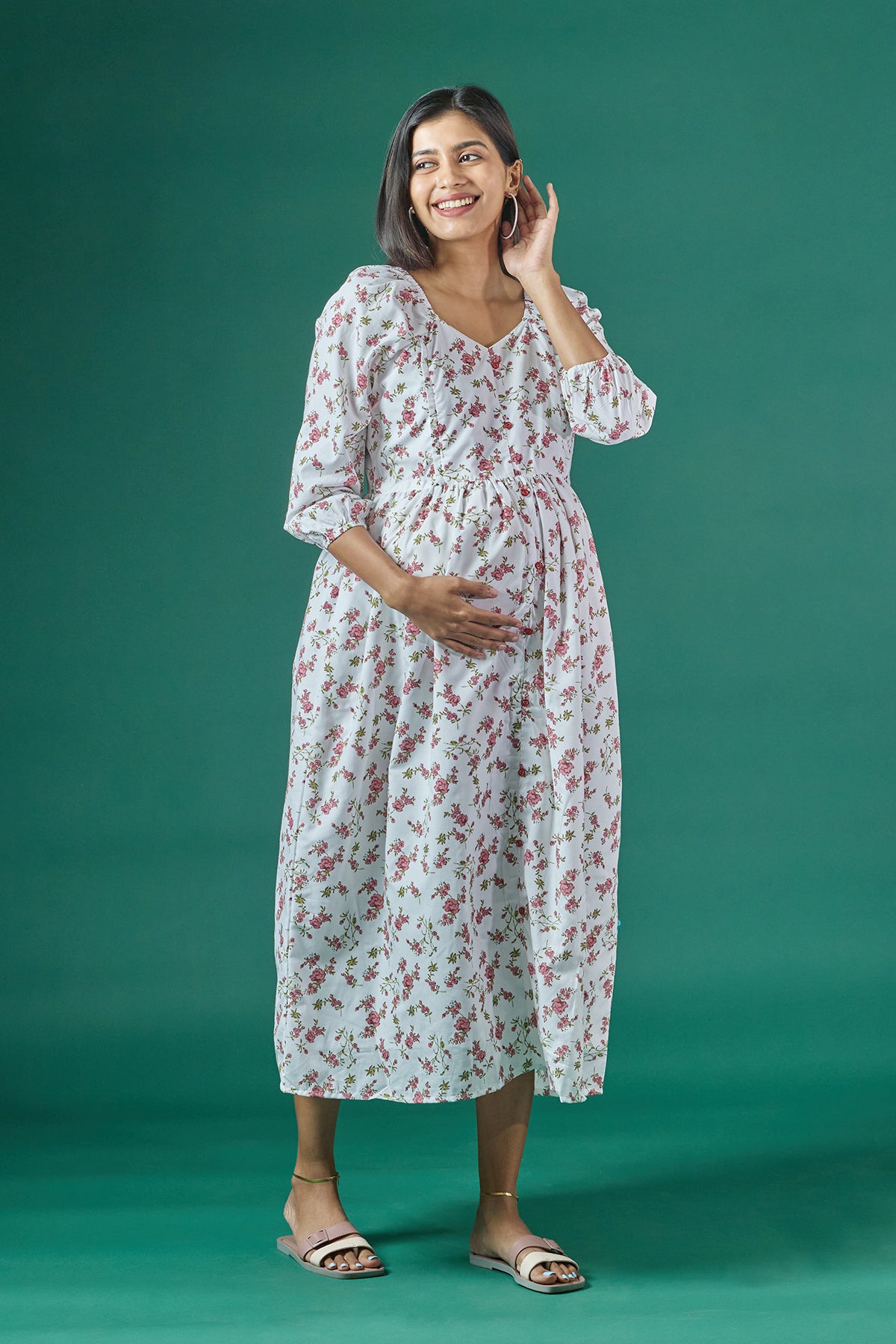 Floral Printed A Line Maternity Kurta Pink
