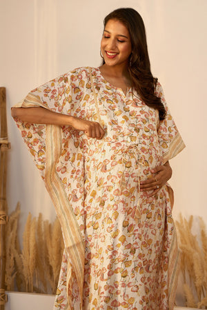 Floral Printed A-line Maternity Kaftan - Yellow
