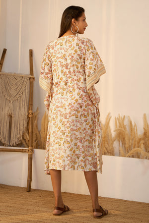 Floral Printed A-line Maternity Kaftan - Yellow
