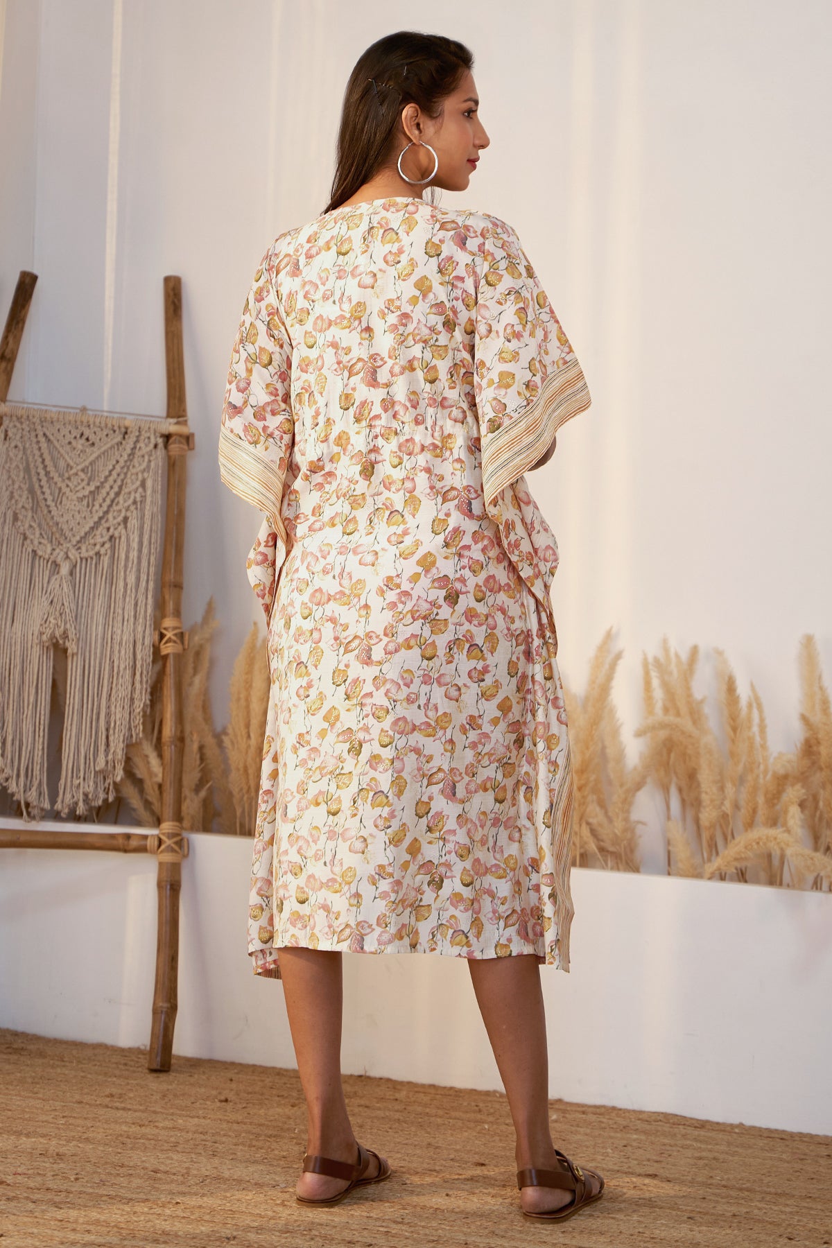 Floral Printed A-line Maternity Kaftan - Yellow