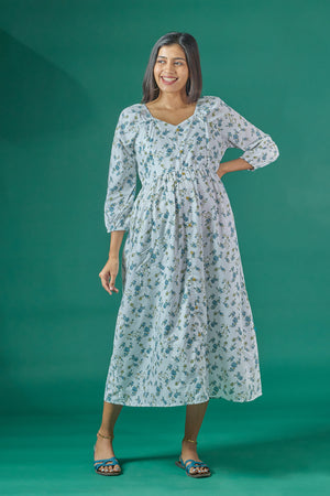 Floral Printed A Line Maternity Kurta Blue
