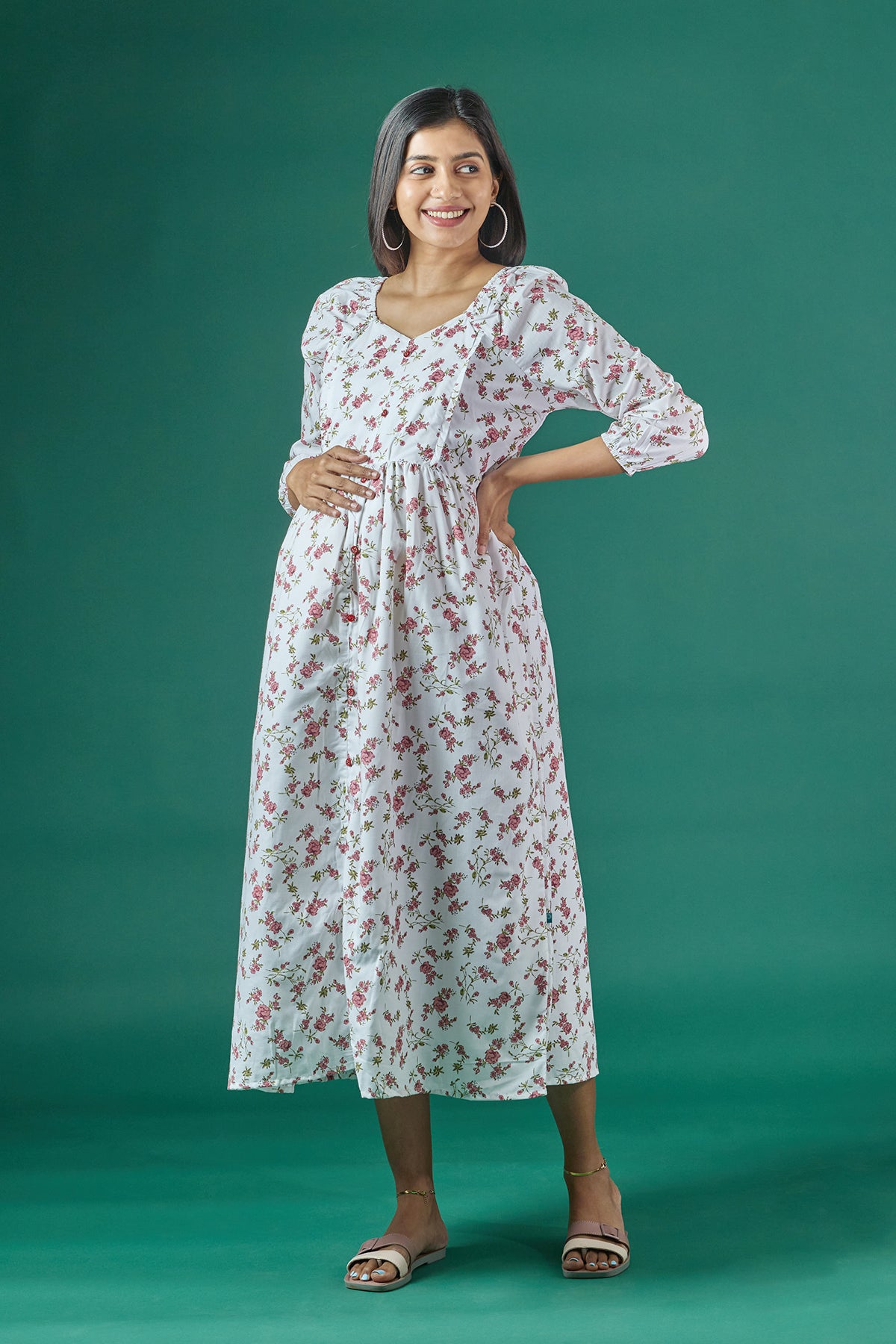 Floral Printed A Line Maternity Kurta Pink
