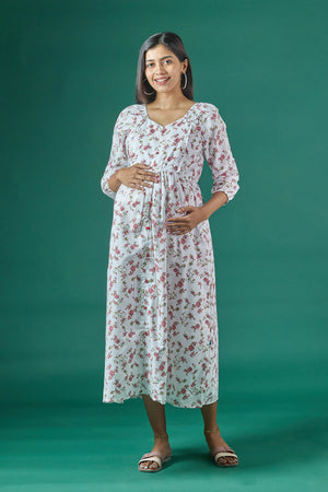 Floral Printed A Line Maternity Kurta Pink