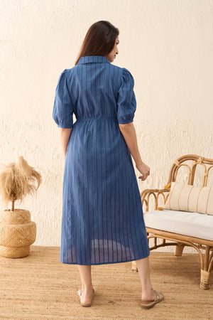 Dobby Striped Maternity Shirt Dress - Blue