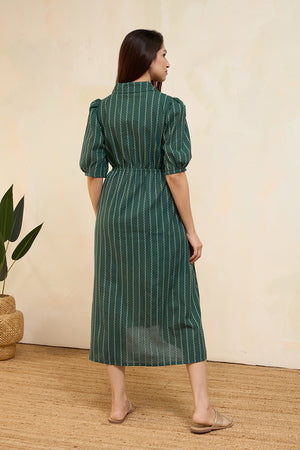 Dobby Striped Maternity Shirt Dress - Green