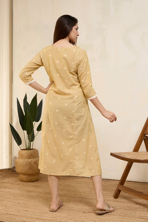 Dobby Weave Pleated Maternity Dress - Mustard