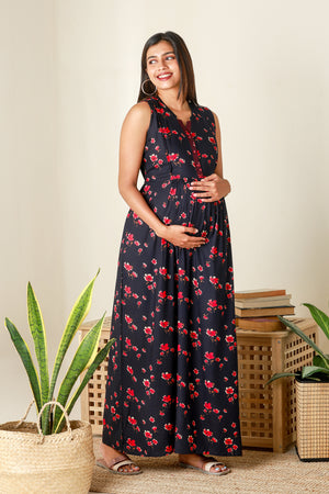 Contemporary Floral Printed Maternity Dress Navy
