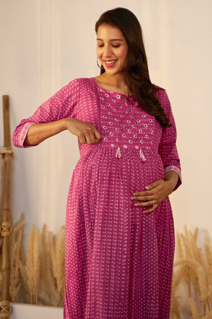 Digital Batik Printed A Line Maternity Kurta Blue
