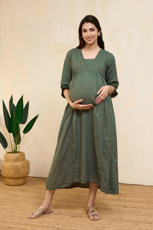 Foil Mirror Embellished Maternity Dress - Green