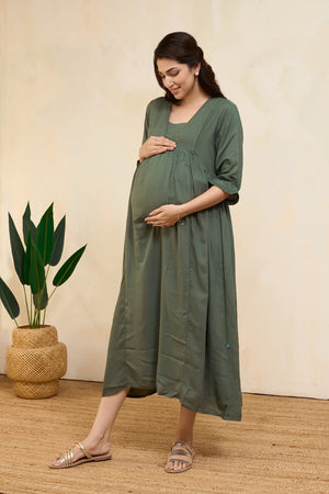 Foil Mirror Embellished Maternity Dress - Green