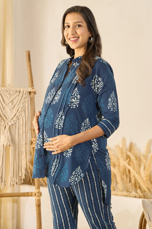 Indigo Printed Maternity Co-ord Set - Blue
