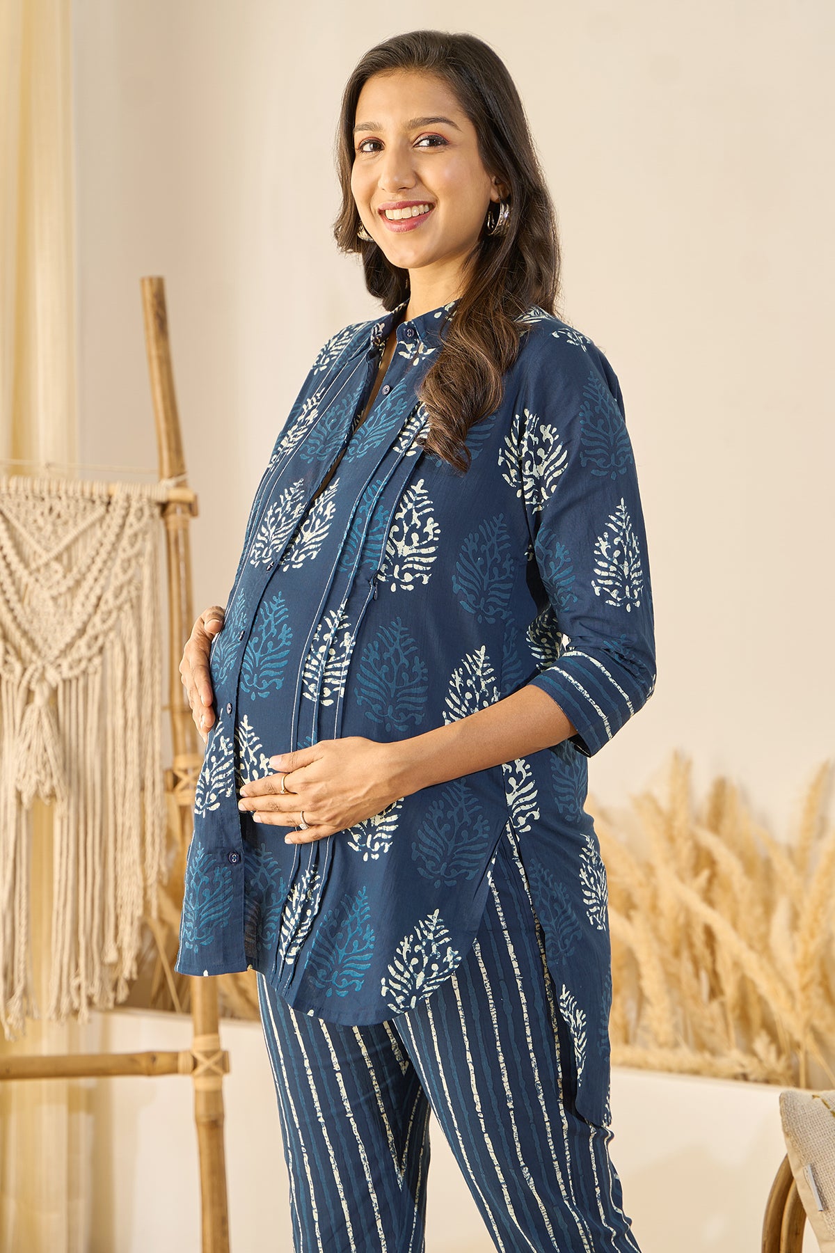 Indigo Printed Maternity Co-ord Set - Blue