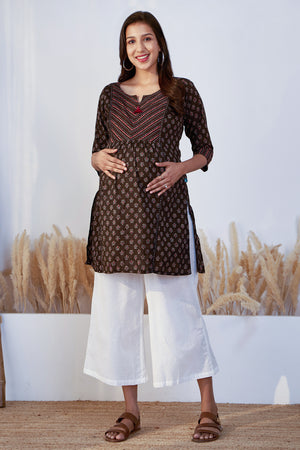 Ajrakh Printed Maternity Tunic Black