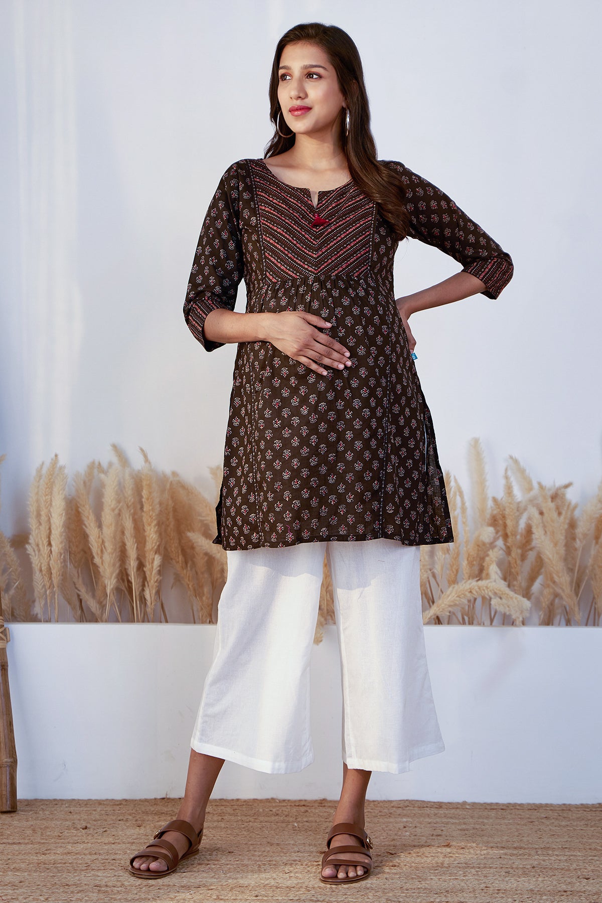 Ajrakh Printed Maternity Tunic Black