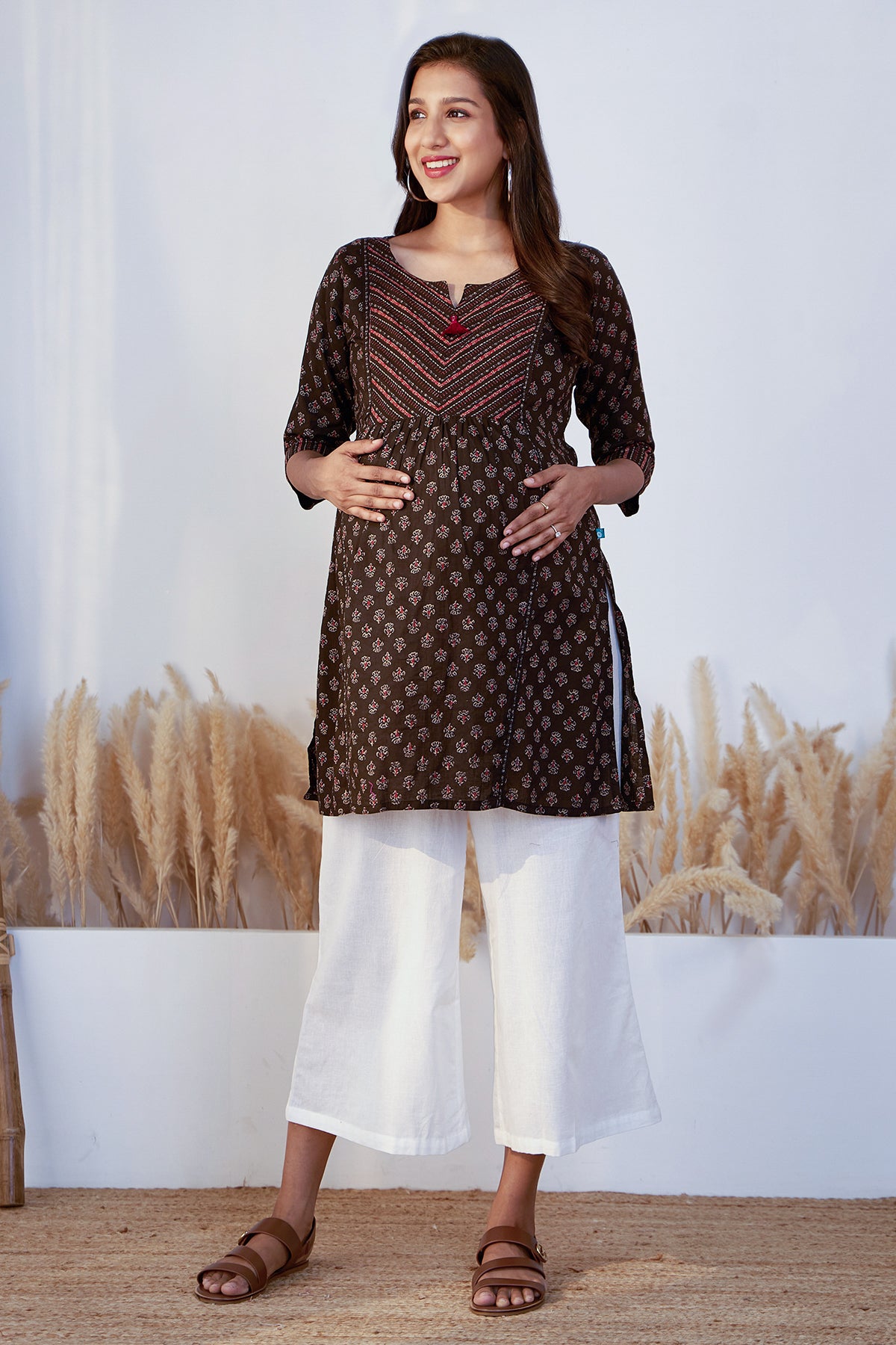 Ajrakh Printed Maternity Tunic Black