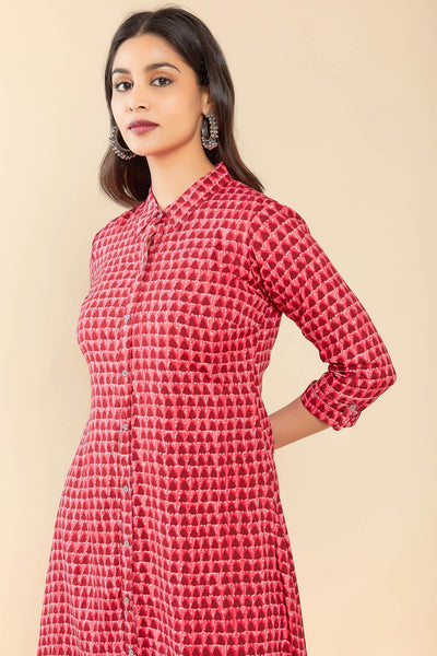 Abstract Printed A- Line Kurta - Red