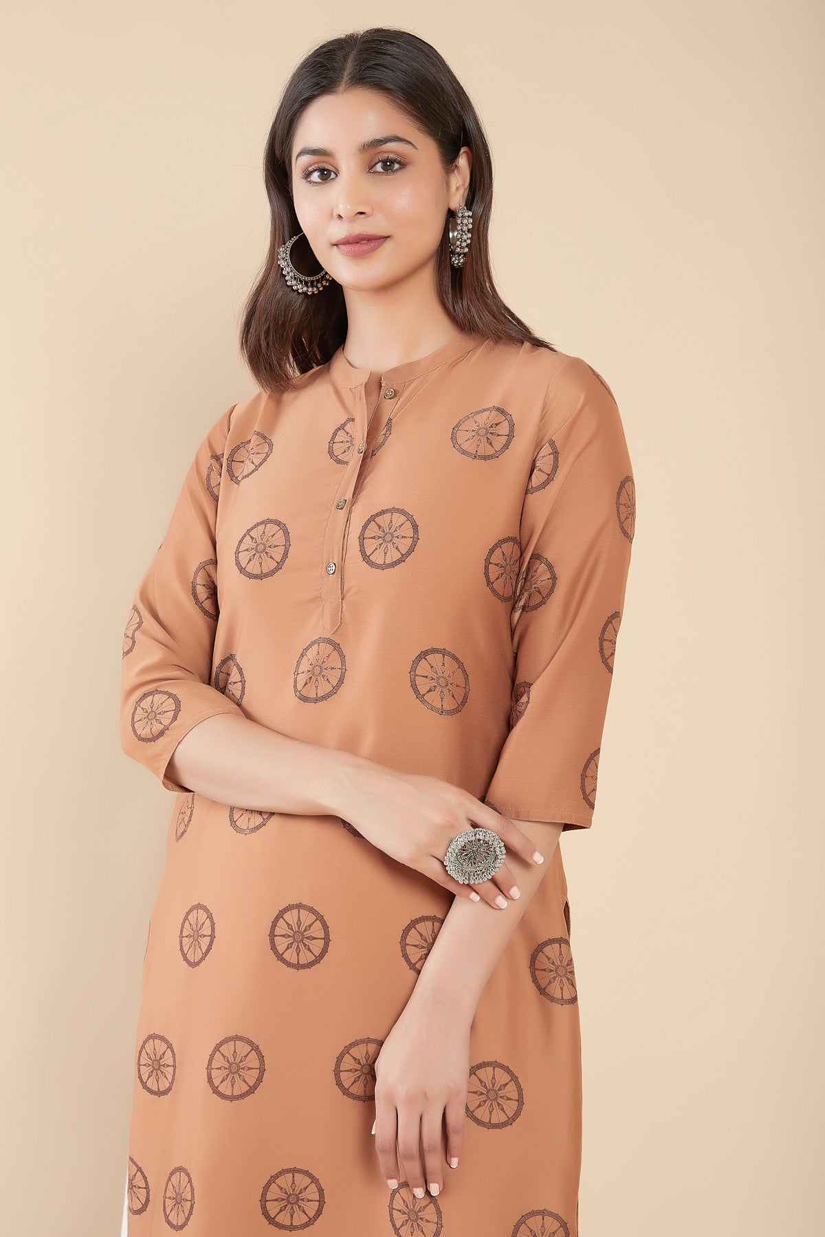 Chakra Motif Printed Kurta Brown