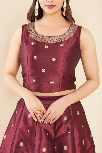 Geometric Printed Crop Top & Nandhi Motif Printed Skirt Set - Brown