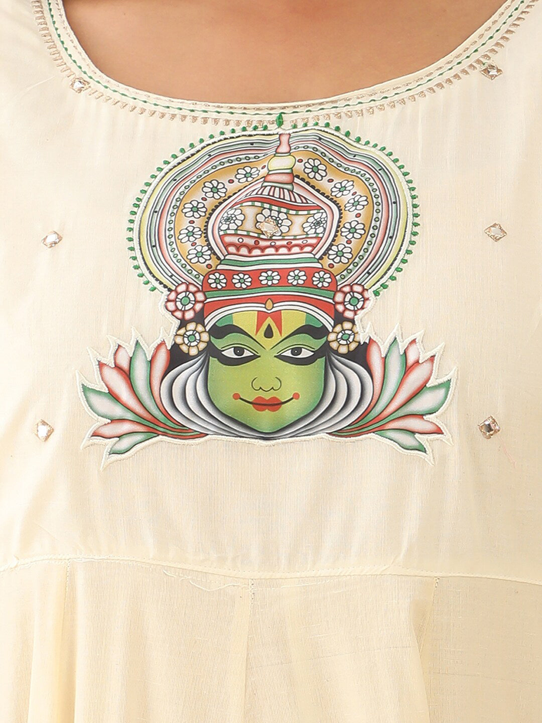 Kathakali Motif Applique With Foil Mirror Embellished A-line Kurta - Off White