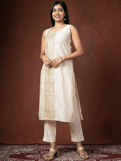 Sequence Embellished Placement Kurta Off White
