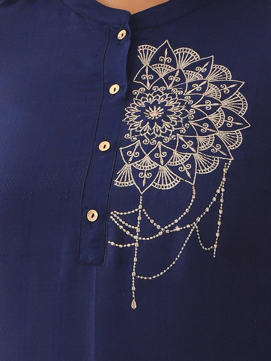 Contemporary Mandala Embroidered Asymmetrical Kurta - Blue
