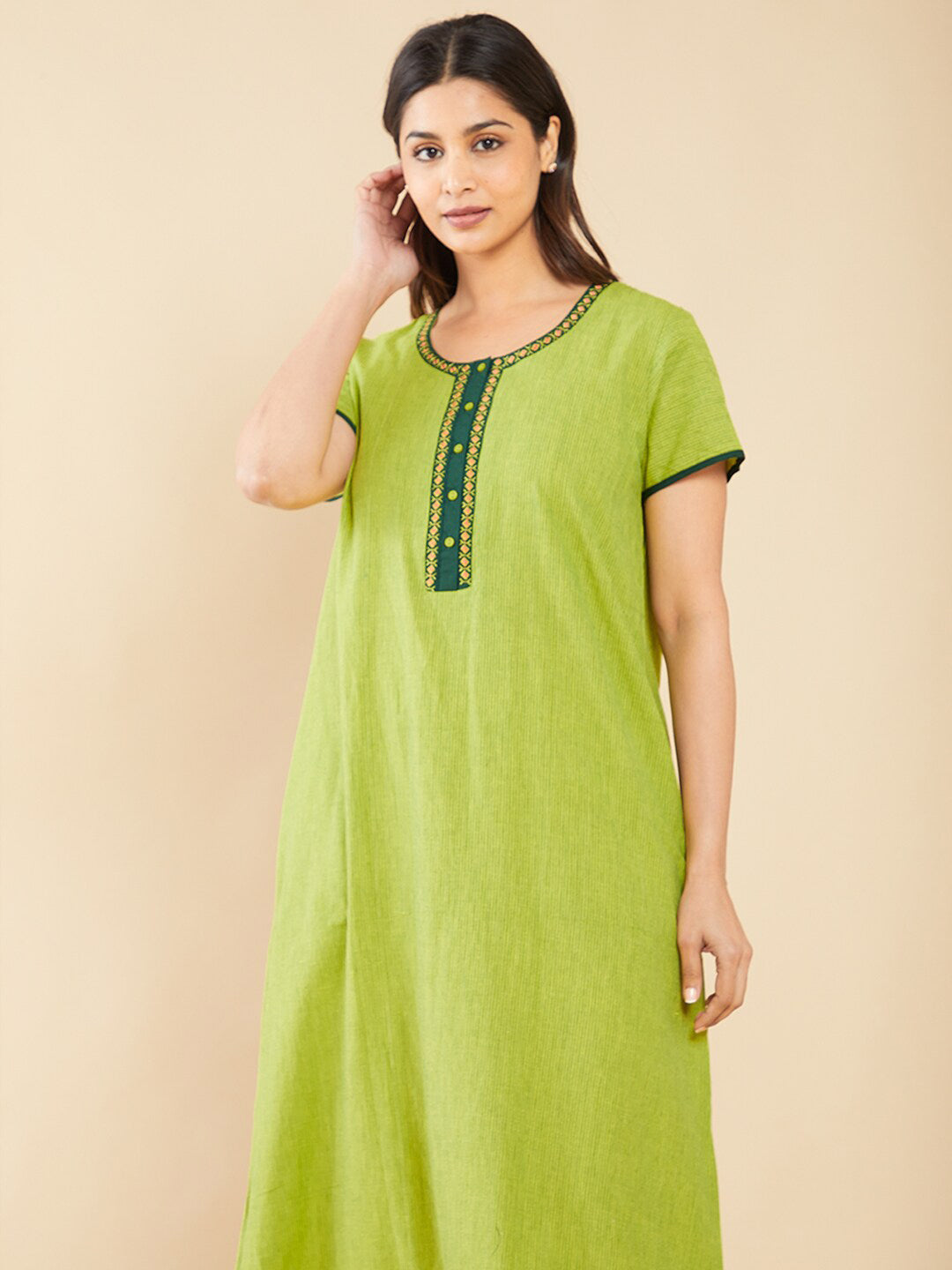All Over Contrast Striped Nighty - Green