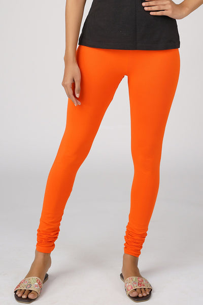 Solid Cotton Leggings - Orange