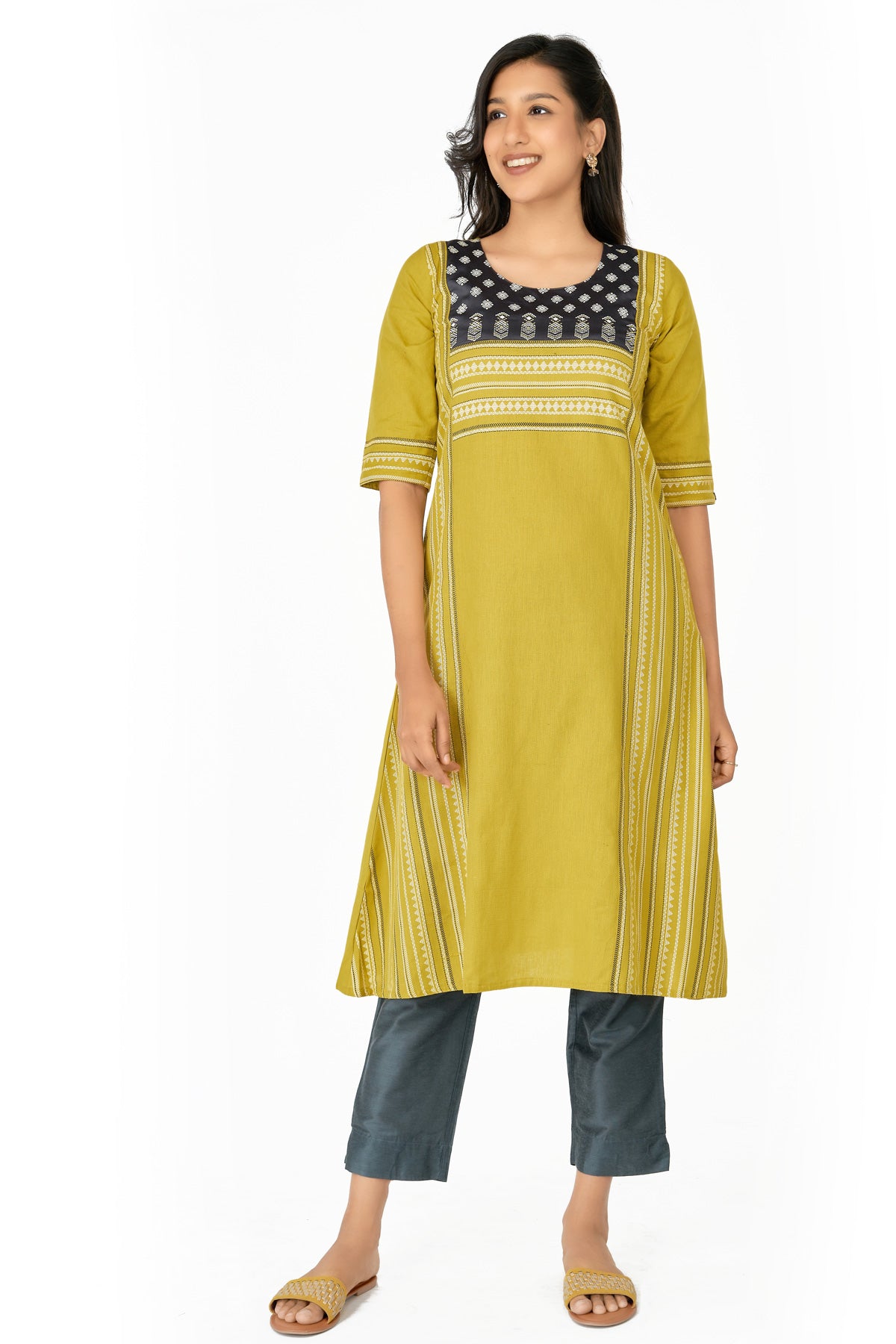 Geometric Printed Kurta - Mustard